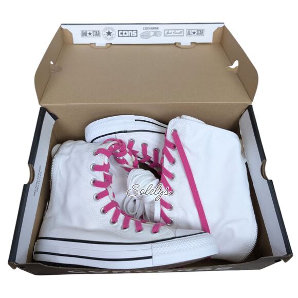Converse CTAS XXHI Womens 6 White Pink Black Canvas Knee High Sneaker Boot NEW - Picture 9 of 10